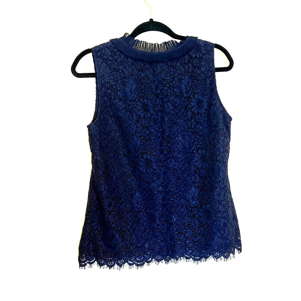 J Crew Lace Ruffle-Neck Top And Lace Pant Set Dark Blue Womans Petite 8 M - Picture 3 of 14